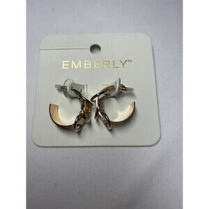 Emberly New mixed metal loop gold earring w/silver ring design